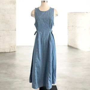 Eddie Bauer Denim Tie-Side Sleeveless Midi Dress in Light Blue